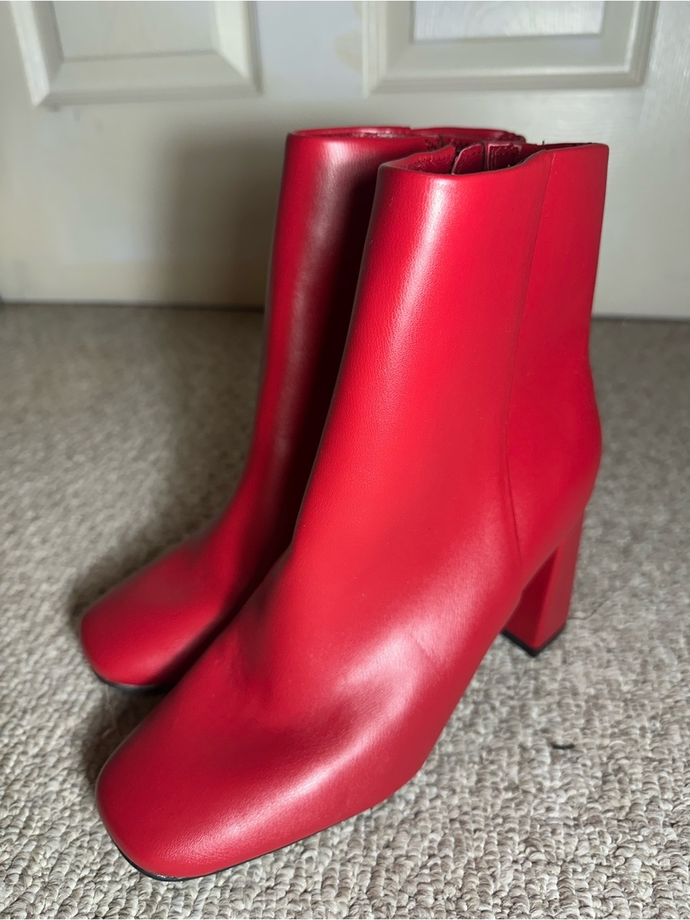 Sugar Red Square-Toe Block Heel Ankle Boots